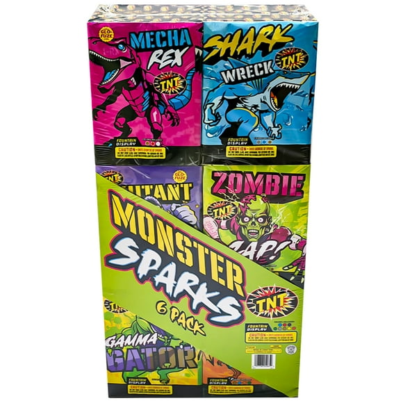 Monsters 6 Pack, Ground Based Fountain Firework Value pack, TNT Fireworks, Monster Characters, Party