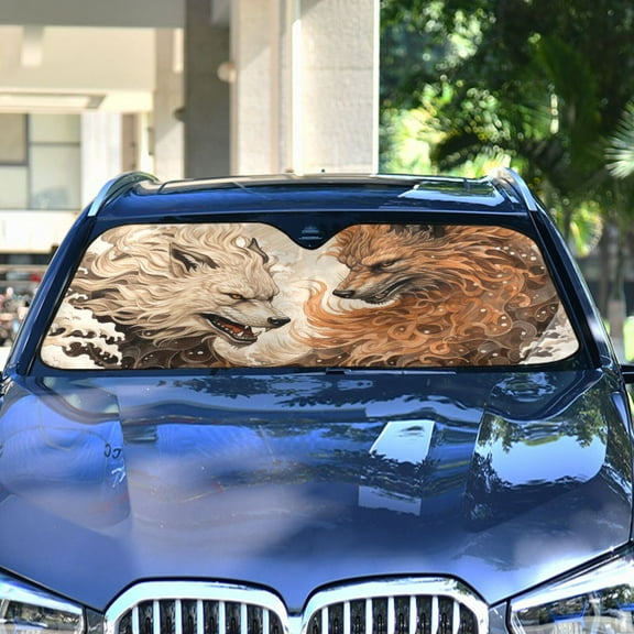 Monsters Beasts Wolves Waves Automotive Front Car Windshield Sun Shade Reflector Foldable for Front Fit for Cars Truck SUVs