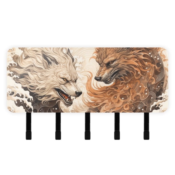 Monsters Beasts Wolves Waves Mail Holder Organizer Wall Mount with Shelf Key Holder Key Rack with 5 Key Hooks for Wall Decorative