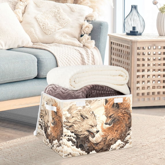 Monsters Beasts Wolves Waves Storage Basket Foldable Laundry Basket Shelf Kids Toy Storage Container Organizer with Handles