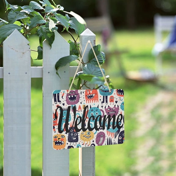 Monsters Blue Welcome Sign for Front Door Porch Wreath Door Sign Home Decoration Rustic Farmhouse Style