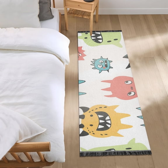 Monsters Cartoon Doodle Bedside Runner Rug 2'x 6' Non Slip Carpet Floor Mat Area Rug