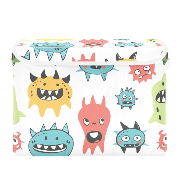 Monsters Cartoon Doodle Foldable Storage Bin with Lid and Handle Collapsible Storage Box 16.5 x 12.6 x 11.8 inches