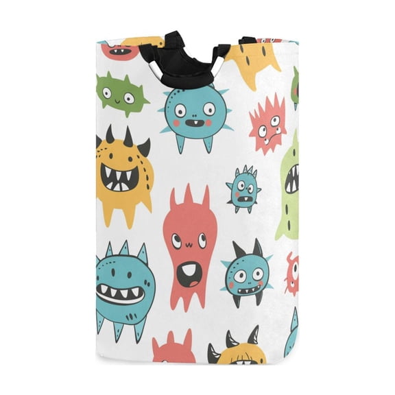 Monsters Cartoon Doodle Laundry Basket with Handles Foldable Laundry Hamper Freestanding Washing Bin 50L