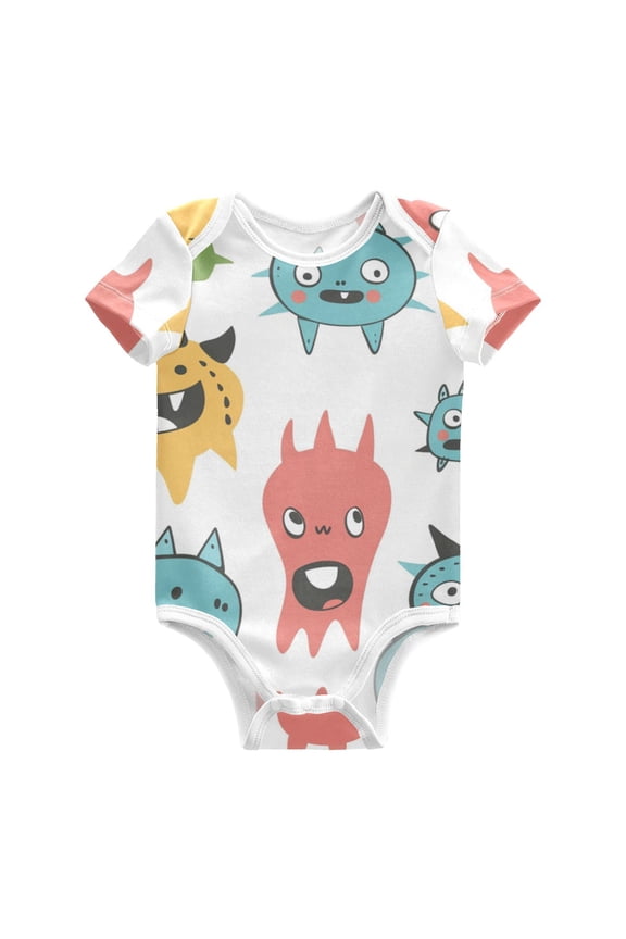 Monsters Cartoon Doodle Pure Cotton Bodysuit Short Sleeve Pajamas One-Piece Romper Unisex 18M