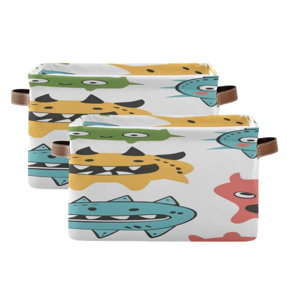 Monsters Cartoon Doodle Square Storage Bins with Handles Collapsible Containing Box 2 Packs