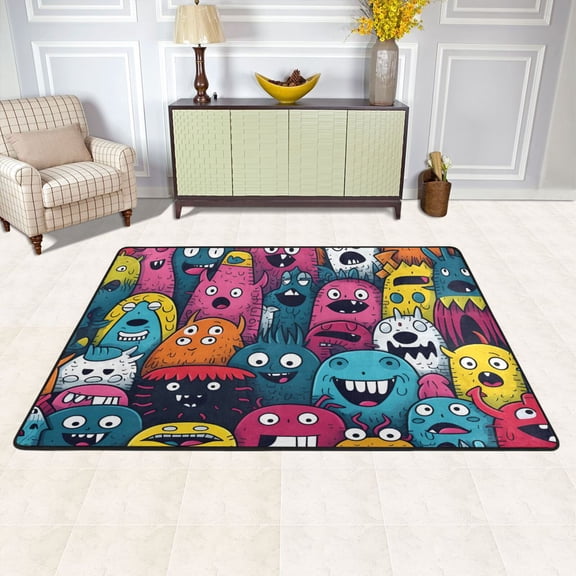 Monsters Colorful Area Rug Washable 72 x 48 Floor Carpet Mat Non Slip for Bedroom Living Room Kids Room Home Decor