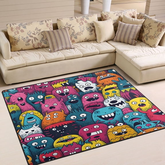 Monsters Colorful Area Rug Washable 80 x 58 Floor Carpet Mat Non Slip for Bedroom Living Room Home Decor