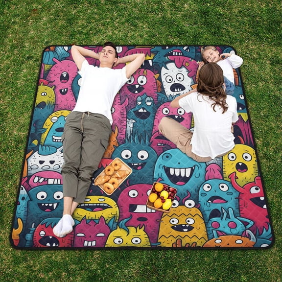 Monsters Colorful Beach Blanket Outdoor Picnic Blanket 78"x 78" Waterproof Foldable for Beach Camping Travel Hiking Grass Lawn Park