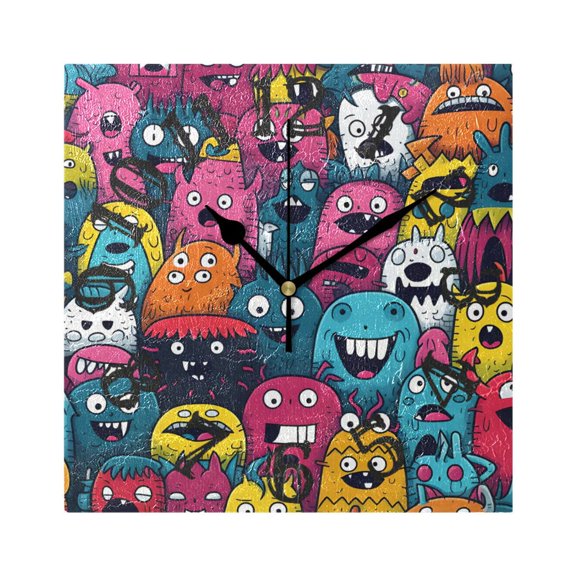 Monsters Colorful Wall Clock Square Silent Non Ticking Battery Operated Clock for Home Bathroom Kitchen Bedroom Living Room