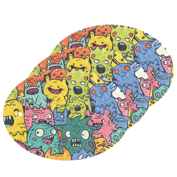 Monsters Doodle 3 Dish Sponges Bulk Delicate Clean Non Scratch Compressed Sponges Kitchen Sponges BPA Free