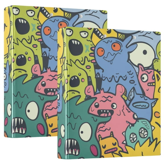 Monsters Doodle 3 Ring Binders 1.5 inch Hardcover File Folders with Interior Pockets A4 Size Organizer for School Office Hospital