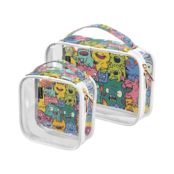 Monsters Doodle Makeup Bags Set Travel Toiletry Bags Portable Cosmetic Bags Organizer Waterproof 2 Packs