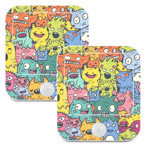 Monsters Doodle Night Lights Plug into Wall LED with Auto Light Sensor Warm Light for Kids Hallway Bedroom Living Room Kitchen Bathroom Set of 2