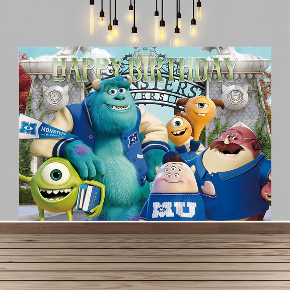 Monsters Happy Birthday Anime Cartoon Theme Backdrops Banner Birthday Party Decor Supplies(5x3ft)