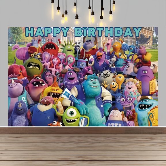 Monsters Happy Birthday Anime Cartoon Theme Backdrops Banner Birthday Party Decor Supplies(5x3ft)