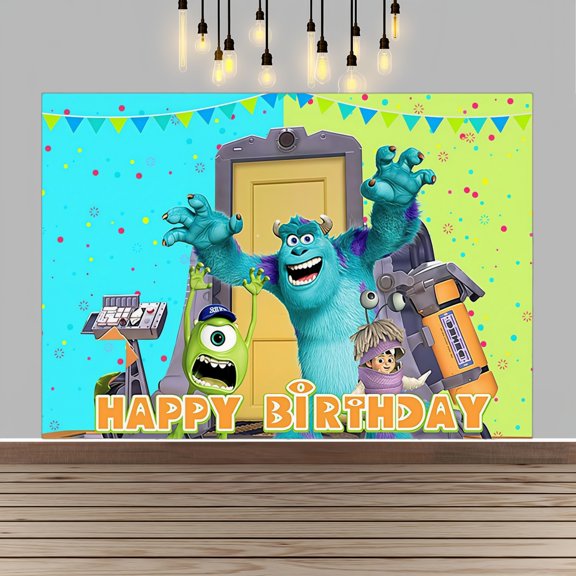 Monsters Happy Birthday Anime Cartoon Theme Backdrops Banner Birthday Party Decor Supplies(5x3ft)