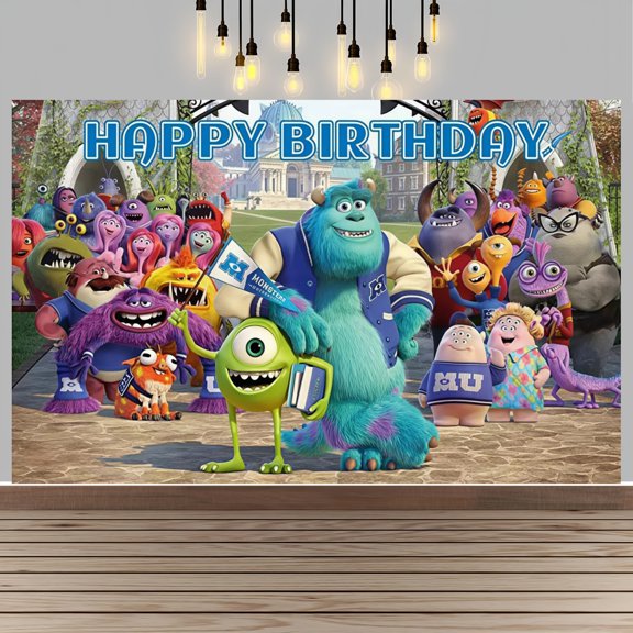 Monsters Happy Birthday Anime Cartoon Theme Backdrops Banner Birthday Party Decor Supplies(5x3ft)