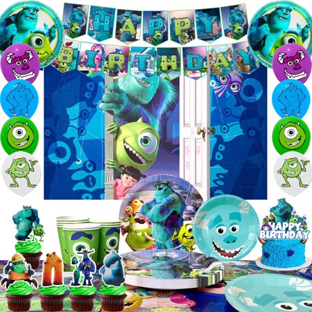 Monsters Inc Birthday Decorations,Monster Inc Party Decorations & Tableware Set- Monsters Inc Party Supplies Plates,Monster Inc Balloons Banner Backdrop etc Monster Inc Birthday Party Supplies