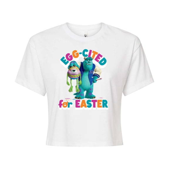 Monsters Inc - Egg-Cited For Easter - Juniors Cropped Cotton Blend T-Shirt