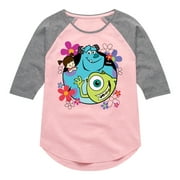 DISNEY Monsters Inc. - Floral Group - Toddler & Youth Girls Raglan Graphic T-Shirt