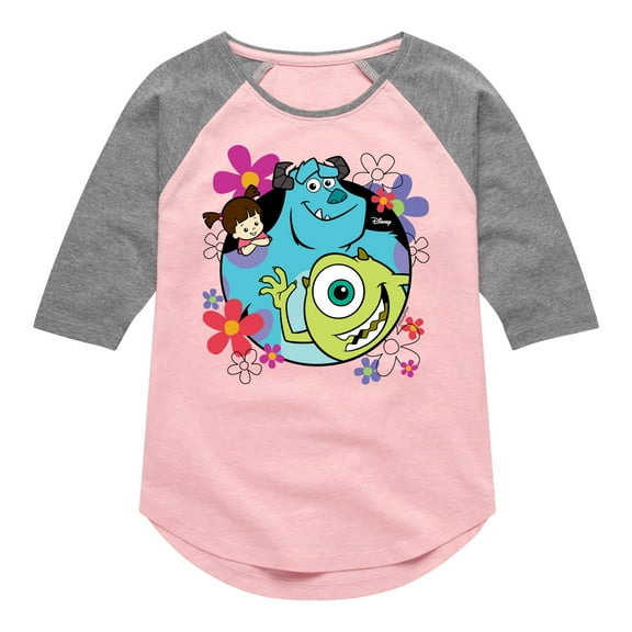 Monsters Inc. - Floral Group - Toddler & Youth Girls Raglan Graphic T-Shirt