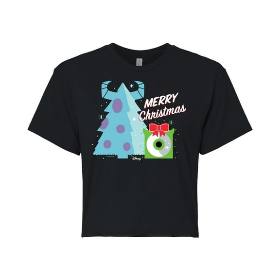 Monsters Inc - Merry Christmas Monsters Inc  - Juniors Cropped Cotton Blend T-Shirt