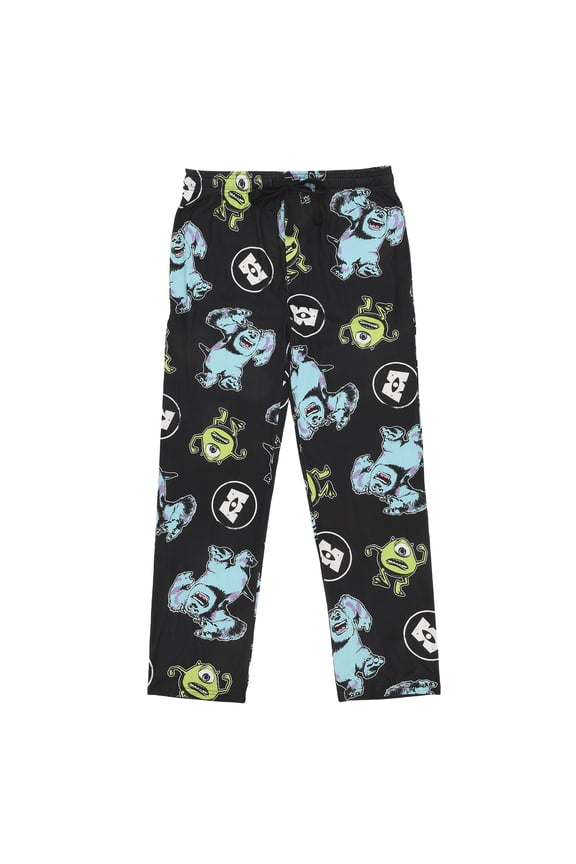 Monsters Inc Mike & Sulley All-Over Print Adult Black Sleep Pajama Pants-Large