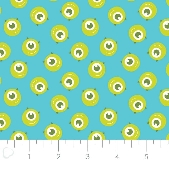 Monsters Inc Mike Wazowski Aqua Cotton Fabric