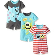 Monsters Inc. Mike Wazowski and Sully Boys 3 Pack Long Sleeve Romper, Infant