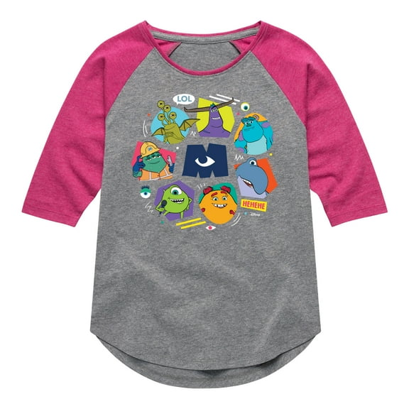 Monsters Inc. - Monster Character Circle - Toddler & Youth Girls Raglan Graphic T-Shirt