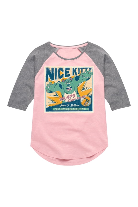 Monsters Inc. - Nice Kitty - Toddler & Youth Girls Raglan Graphic T-Shirt