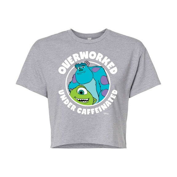 Monsters Inc. - Overworked Under Caffeinated - Juniors Cropped Cotton Blend T-Shirt