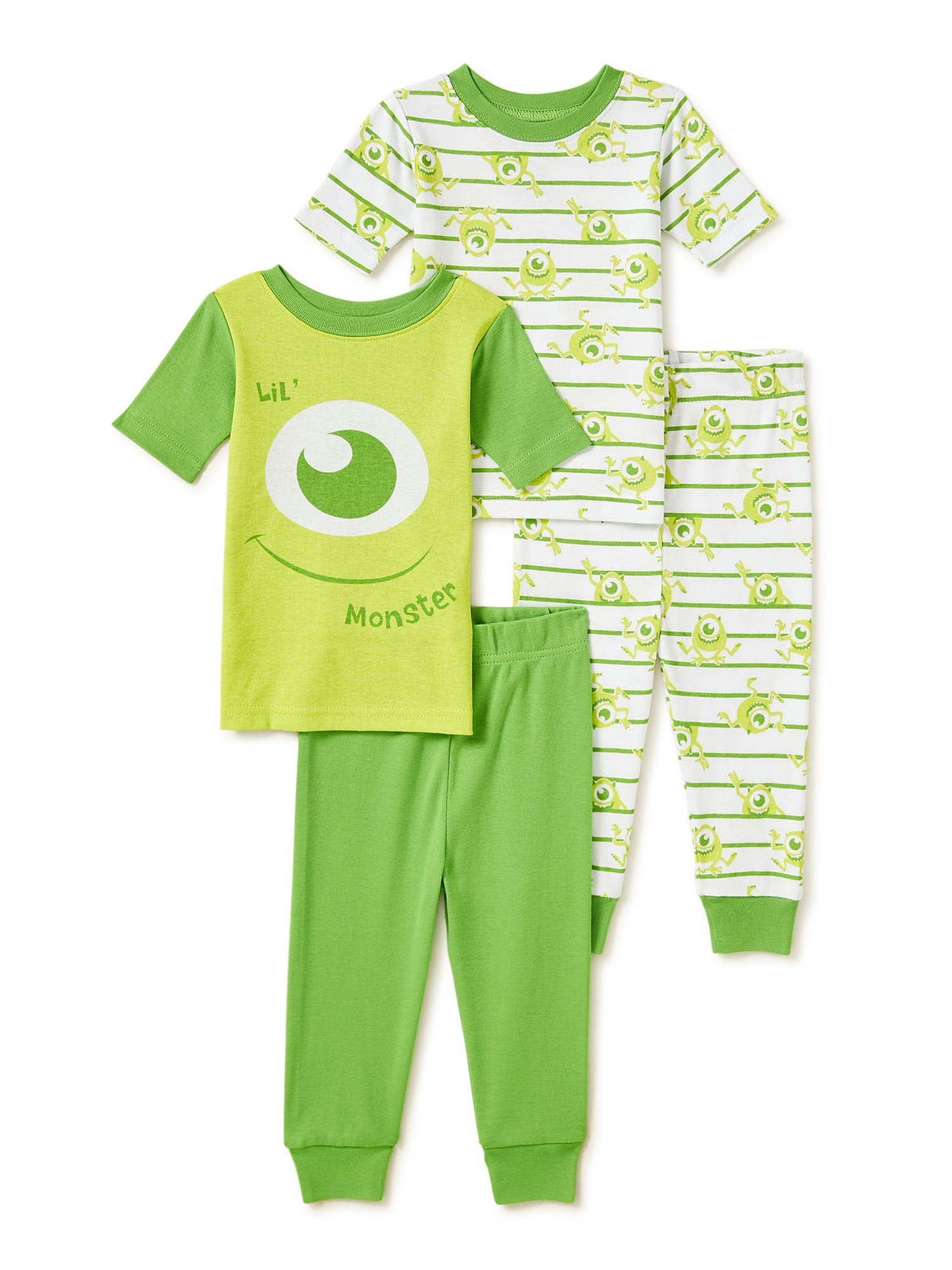 Monsters Inc. Toddler Boys Snug Fit Cotton Short Sleeve T-Shirt & Pants, 4-Piece Pajama Set, Sizes 9M-24M - image 1 of 3