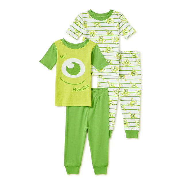 Monsters Inc. Toddler Boys Snug Fit Cotton Short Sleeve T-Shirt & Pants, 4-Piece Pajama Set, Sizes 9M-24M