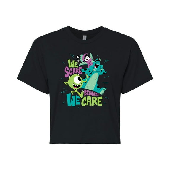 Monsters Inc. - We Scare Because We Care - Juniors Cropped Cotton Blend T-Shirt