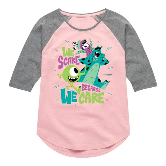 Monsters Inc. - We Scare Because We Care - Toddler & Youth Girls Raglan Graphic T-Shirt