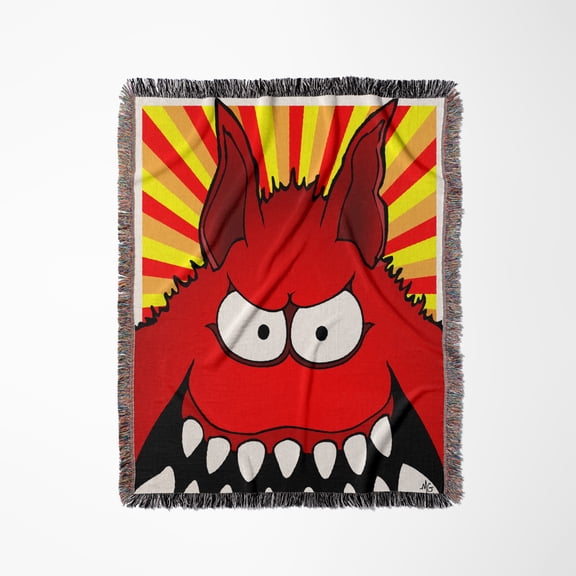 Monsters Monster Face 23 On White, Woven Blanket