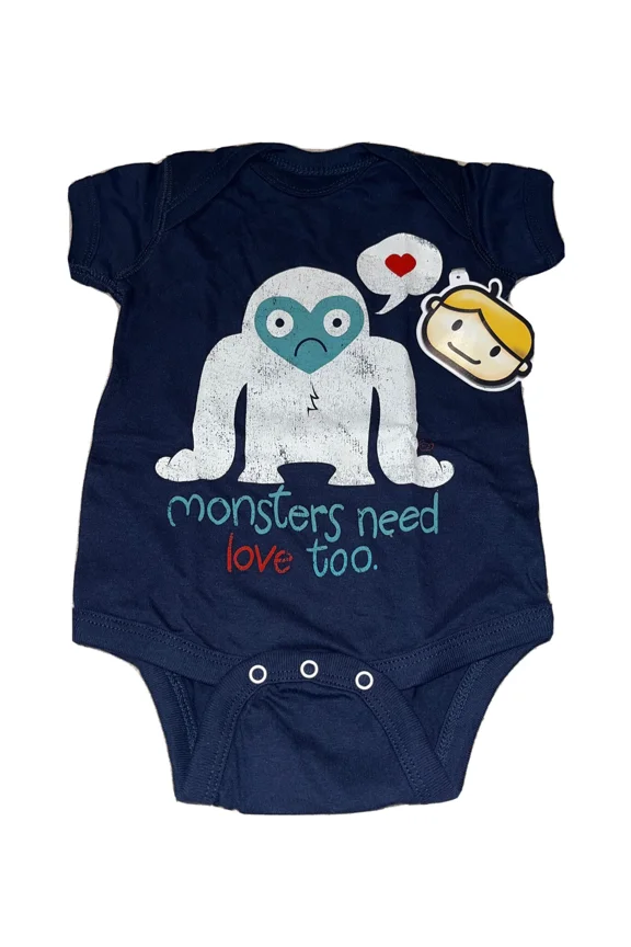 Monsters Need Love Too Navy Blue Infant One-Piece Snap Suit Baby Romper, 6 Months