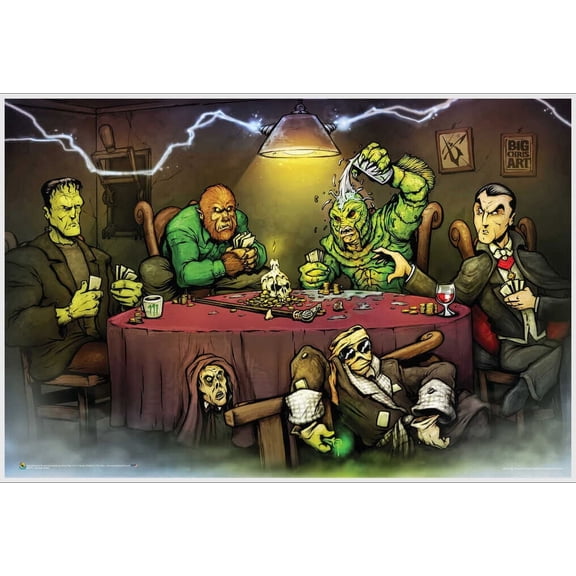 Monsters Playing Poker by Big Chris Poster - 36.5" x 24.5" Laminated