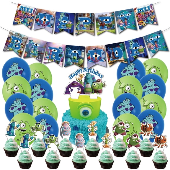 Monsters Theme Birthday Party Set,Monsters Birthday Party Set includes Banners, Balloons, Cake Hats and Party Decoration Set.