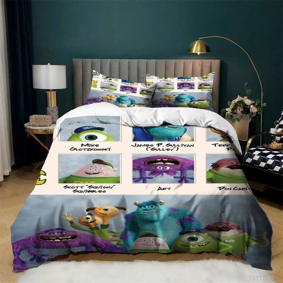 Monsters University Bedding Set 3pcs Ultra Soft Comforter Set All Season Lightweight Duvet Cover with Zipper Closure