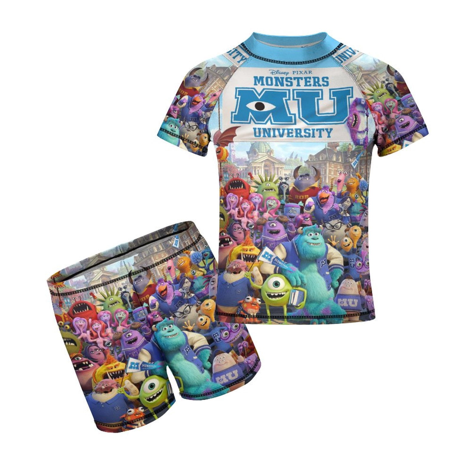 Monsters University Boys 2-Piece Swimsuit Set, Short Sleeve Rash Guard