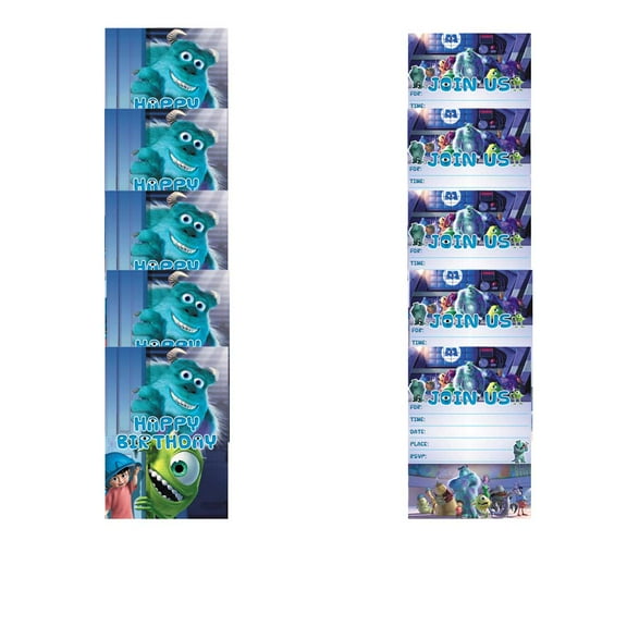 Monsters University Inc Invitations Cards Stock Bulk Birthday Invite Fill-in Party Supplies Decorations for Boys Girls