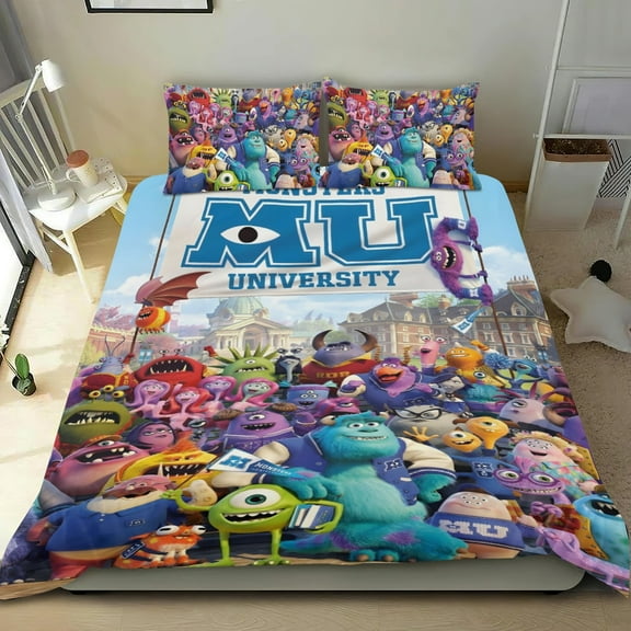 Monsters University-themed Bed Sheet Set Three Piece Set Comfortable And Skin Friendly Unique Design Home Decor Gifts For Family Friends fans36x75Inches90cm*190cm