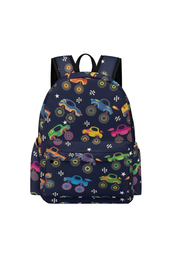 Monstertrucks Backpack 17 Inch Cartoon Monstertrucks Backpack Large Capacity Daily Commuter