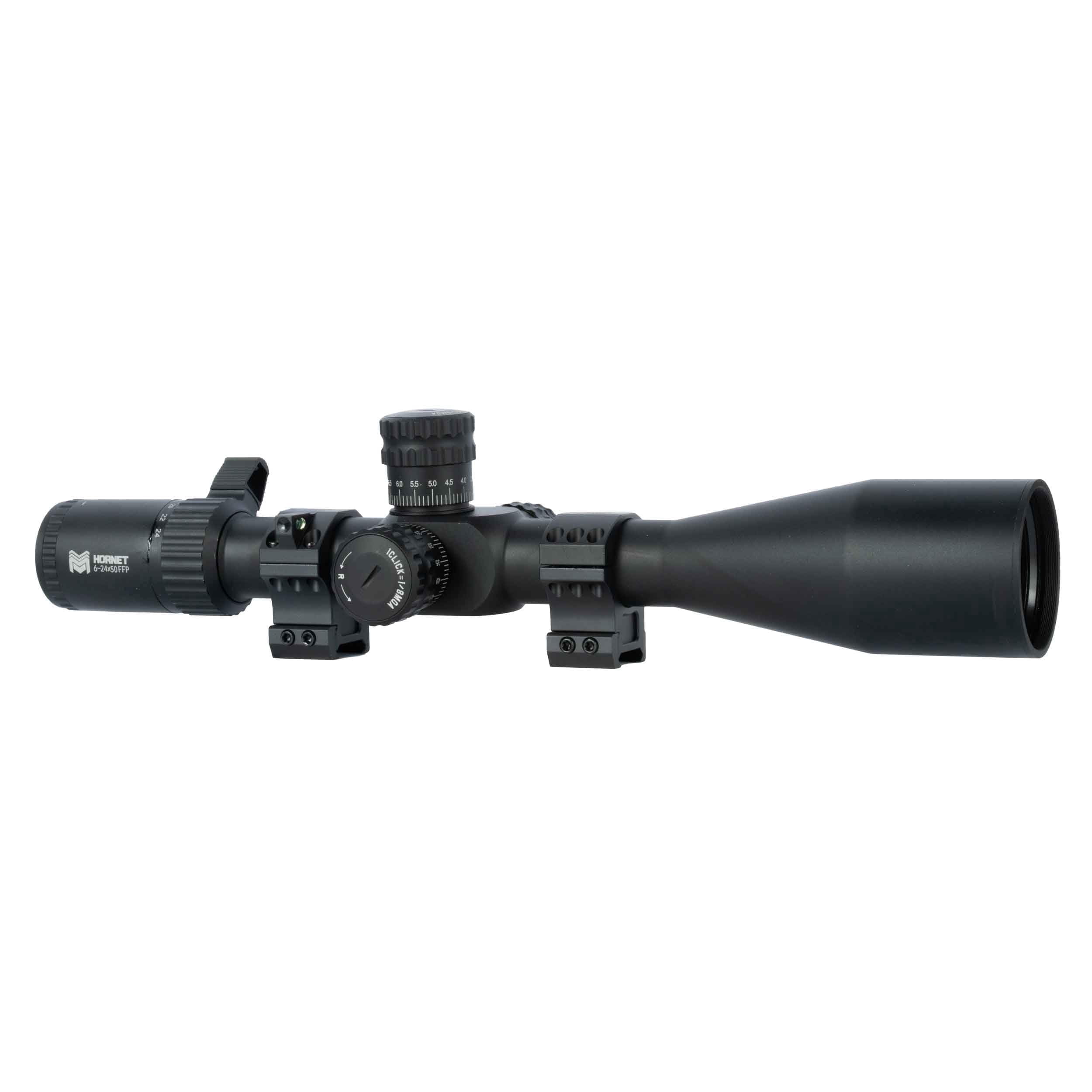 Monstrum Hornet 6-24x50 FFP Rifle Scope | Includes Zero Stop, Bubble Level Scope Rings, and Detachable Sunshade | MOA Reticle