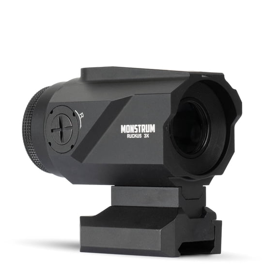 Monstrum Ruckus (e) 3X Prism with Electronic Button Control and Shake Awake | Circle Dot Reticle