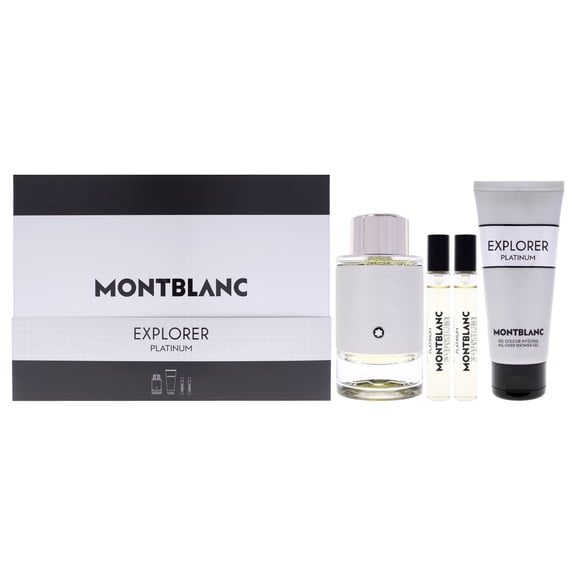 Mont Blanc Explorer Platinum , 4 Pc Gift Set 3.3oz EDP Spray, 2 x 0.25oz EDP Spray (Mini), 3.3oz Shower Gel