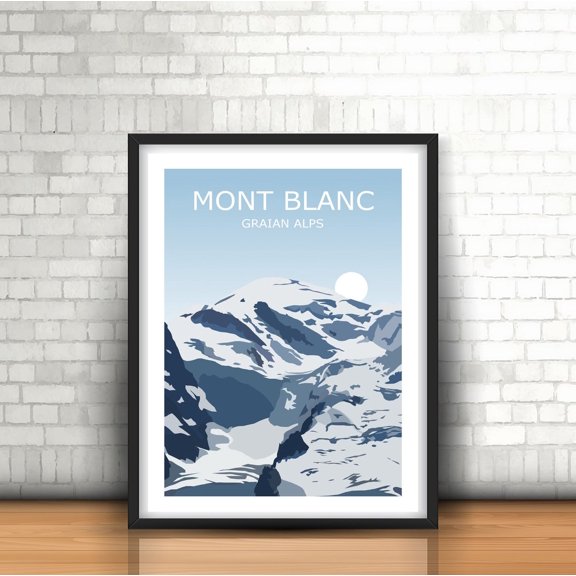 Mont Blanc Highest Alps Peak Travel Poster, Alpine Mountain Wall Art